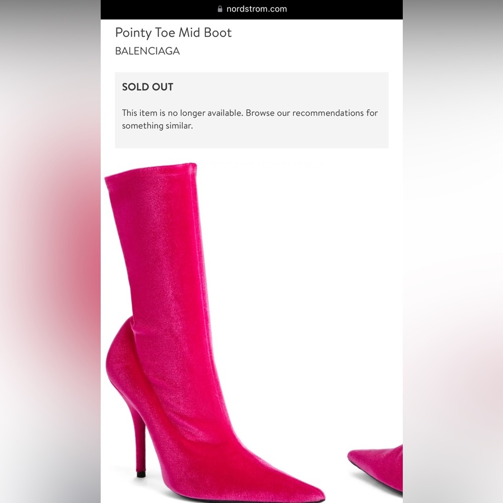 AUTHENTIC PREOWNED ROSE FUCHSIA BALENCIAGA VELOUR MID HIGH BOOTIES Sz 38.5